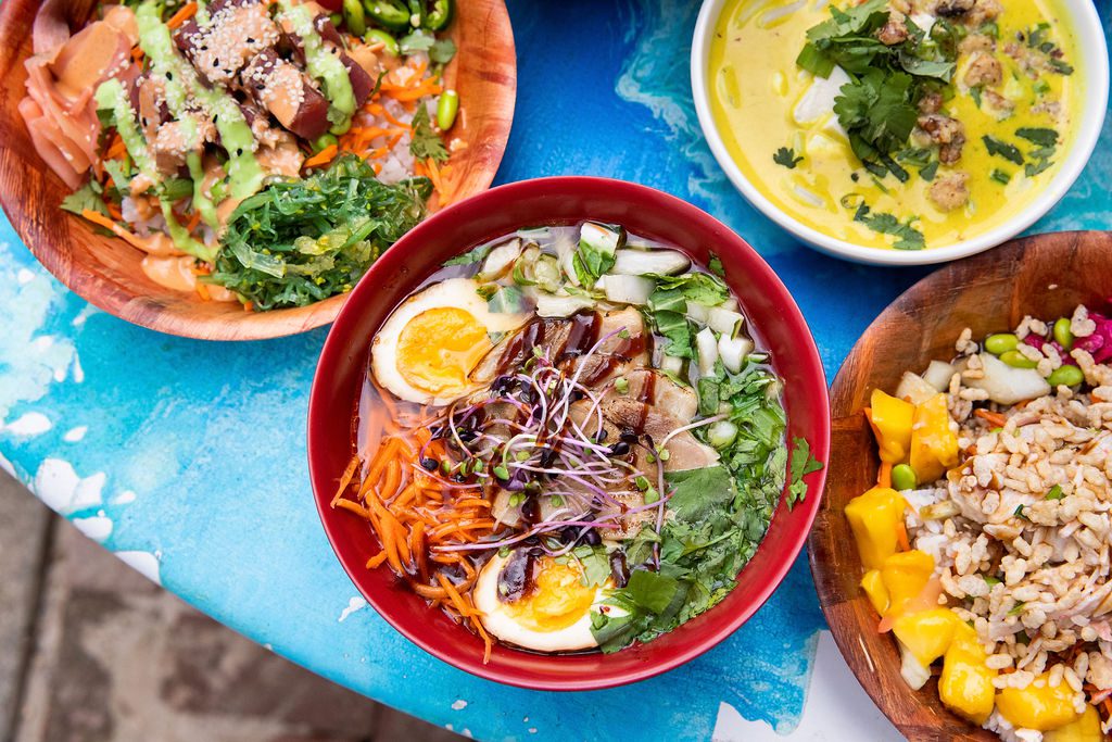 various bowls of food